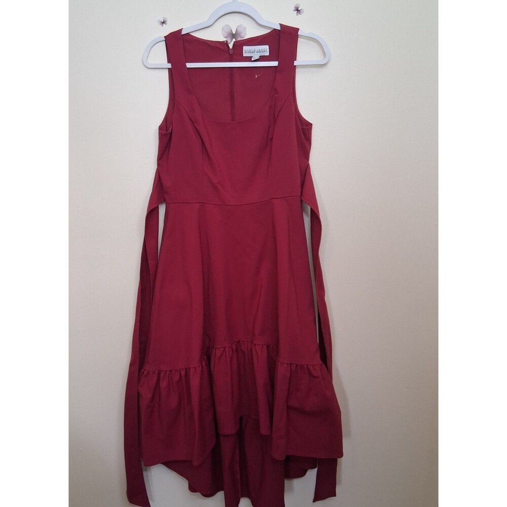 Mark & James Badgley Mischka Hot Pink Asymmetrical Hem Dress Midi Size 8 Pockets - Picture 6 of 12